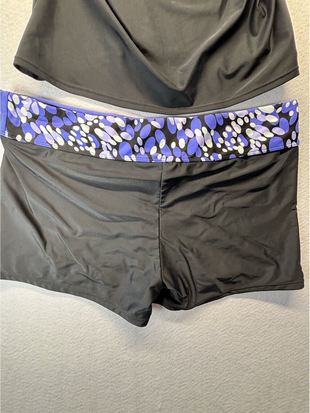 Women’s Tankini Swimsuit Set Black Purple Blue Polka Dot Swim Dress Shorts XL - Picture 3 of 10
